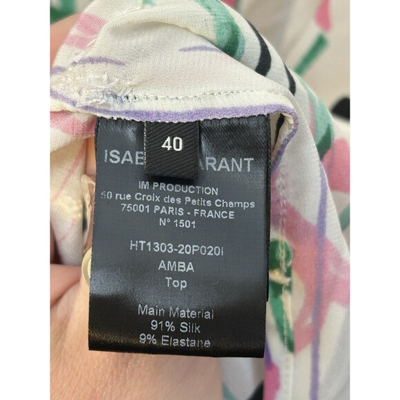ISABEL MARANT Silk Amba Blouse Lightweight Top Sz 40 / 8 Ecru Printed Split Neck - Picture 8 of 11